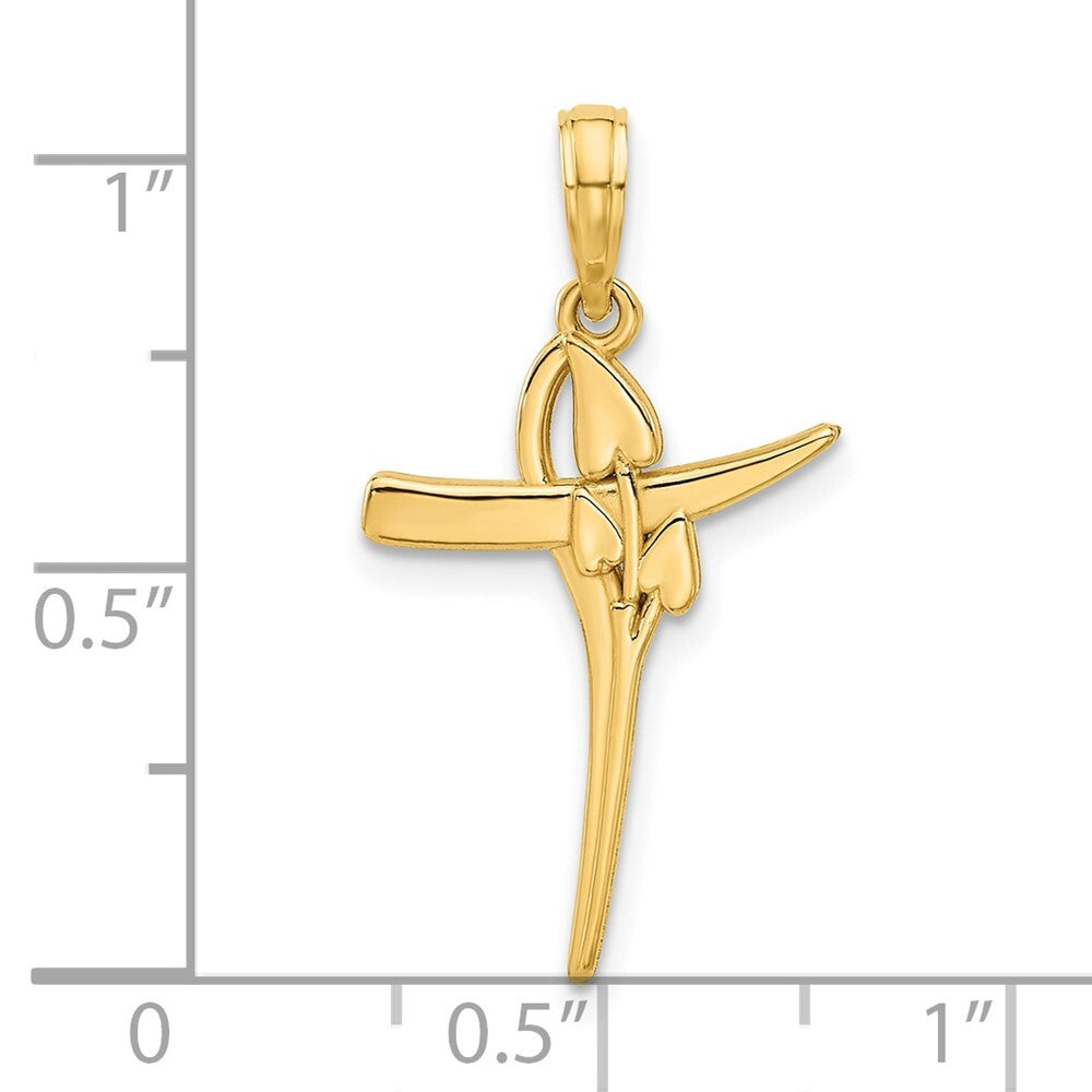 14k Yellow Gold Polished Floral Cross Pendant