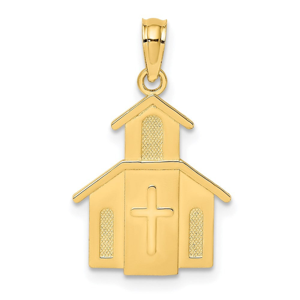 14k Yellow Gold Church Cross On Door Charm Pendant