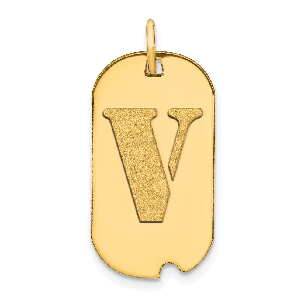 14k Yellow Gold Polished Letter V Initial Dog Tag Pendant for Women