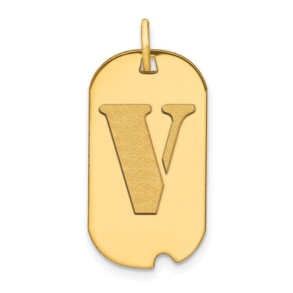 14k Yellow Gold Polished Letter V Initial Dog Tag Pendant for Women