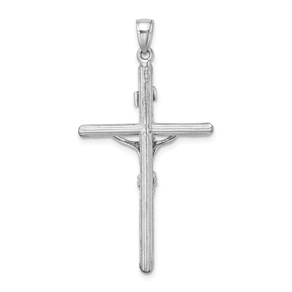 14K White Gold Textured Crucifix Charm