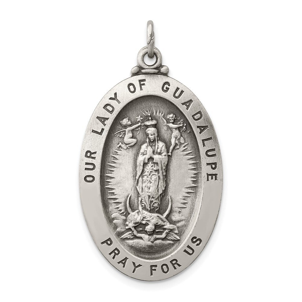 Sterling Silver Antiqued Our Lady of Guadalupe Medal Pendant