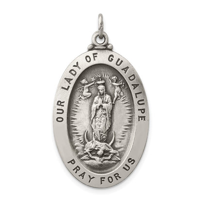 Sterling Silver Antiqued Our Lady of Guadalupe Medal Pendant
