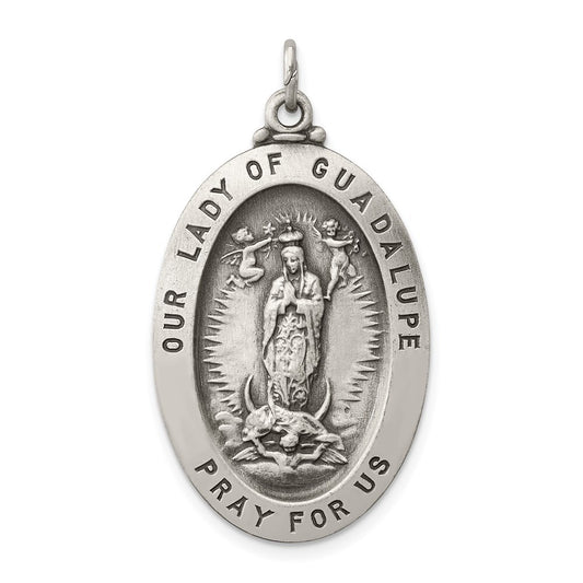 Sterling Silver Antiqued Our Lady of Guadalupe Medal Pendant