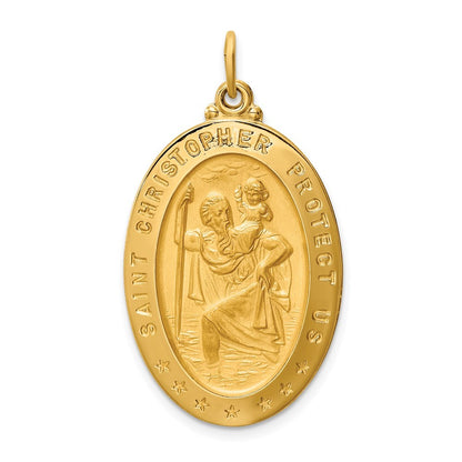 14k Yellow Gold Solid Polished Satin Large Oval St. Christopher Medal