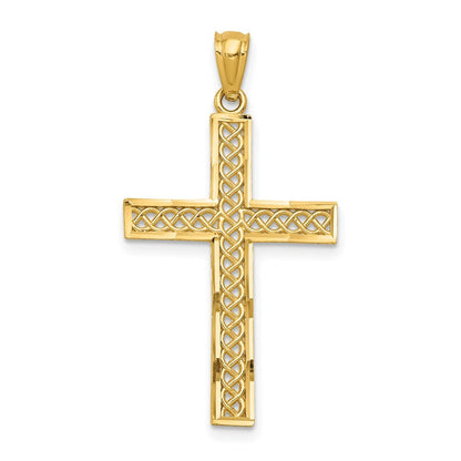 14k Yellow Gold Diamond-cut Filigree Cross Pendant