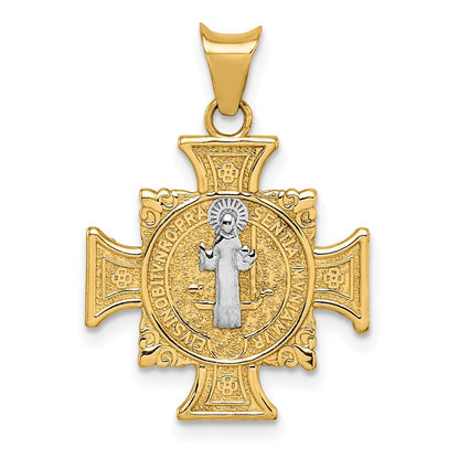 14k Yellow Gold Rhodium St. Benedict Semi-solid Pendant