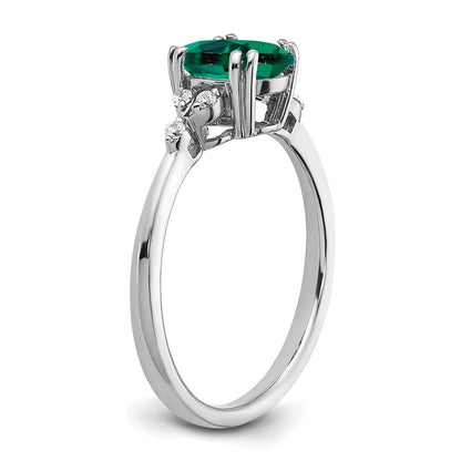 Sterling Silver Rhodium-plated Created Emerald and Diamond Ring Size 8
