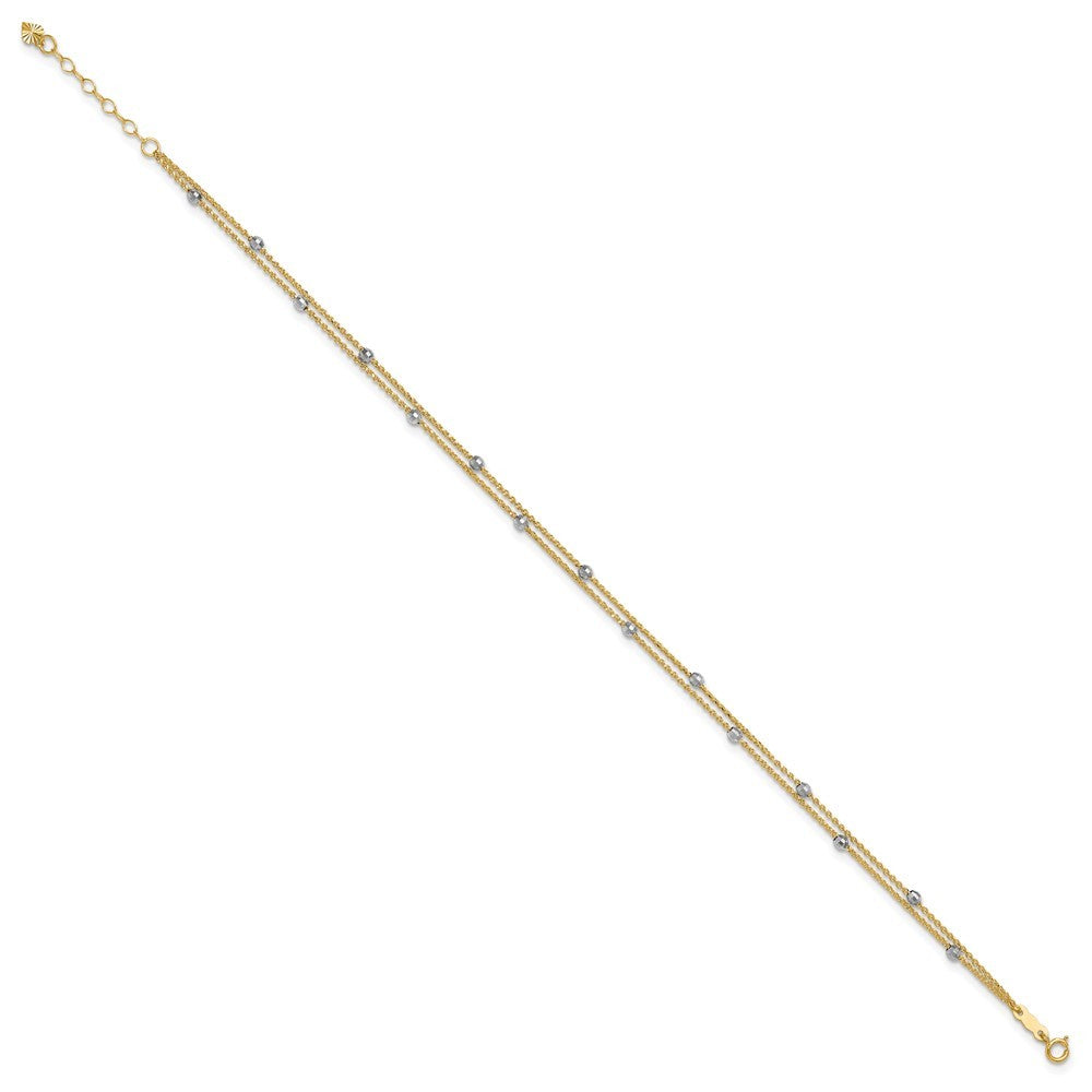 14K Two-tone 2-Strand Chain with Mirror Beads 10" Anklet