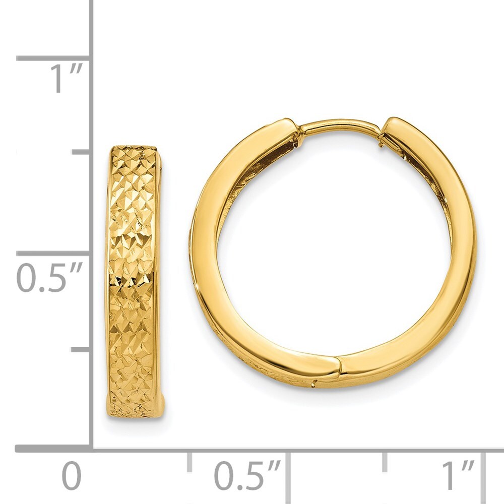 14k Yellow Gold Diamond-cut Hinged Hoop Earrings Gift for Women