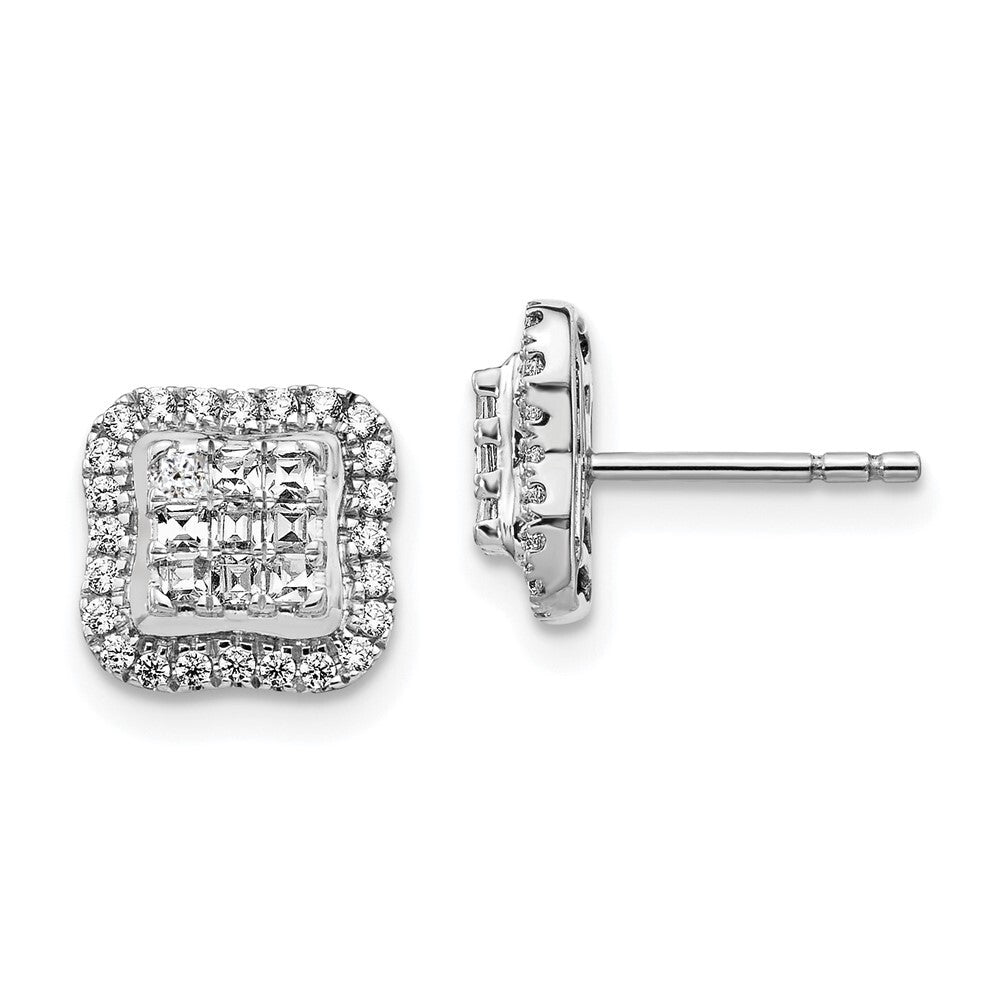 14k White Gold Diamond Square Cluster Stud Earrings