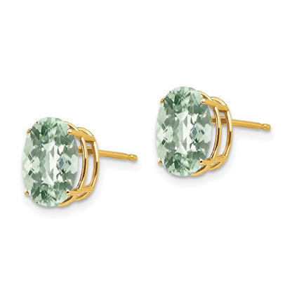 14k Yellow Gold 10x8 Oval Checker-Cut Green Quartz Stud Earrings