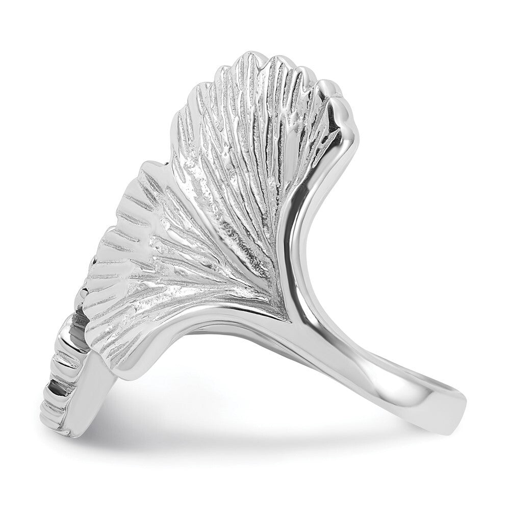 Sterling Silver Rhodium-Plated Polished Ginkgo Leaf Ring Size 8