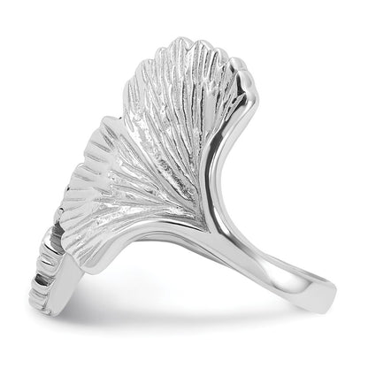 Sterling Silver Rhodium-Plated Polished Ginkgo Leaf Ring Size 8