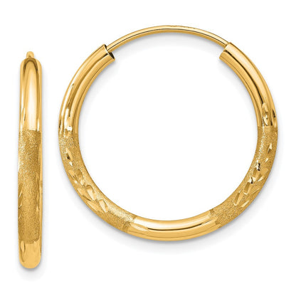 14k Yellow Gold 2mm Satin Diamond-cut Endless Hoop Earrings