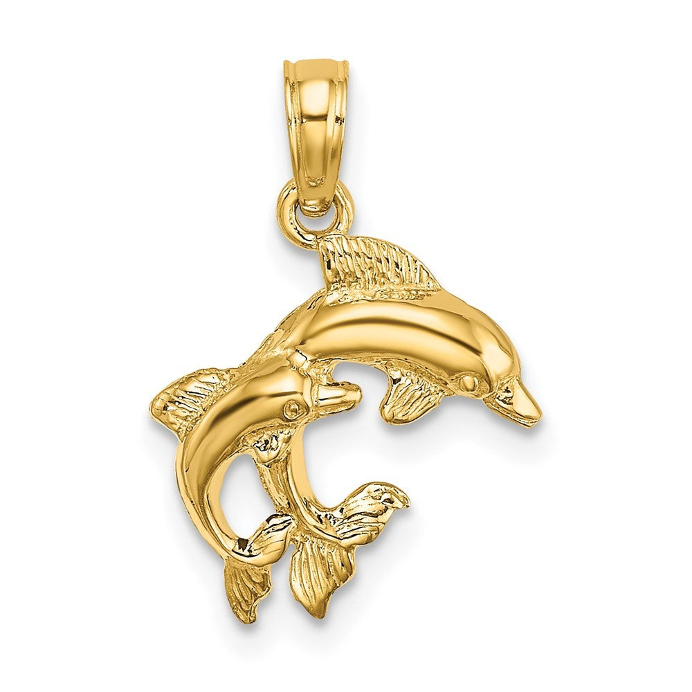 14k Yellow Gold Polished 2-D Mini Double Dolphins Charm