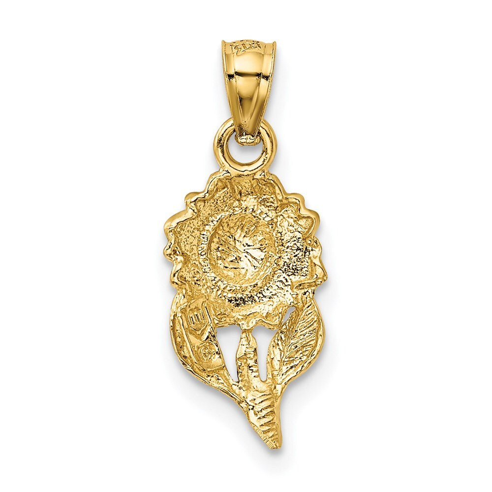14k Yellow Gold Satin Diamond-cut Sunflower Pendant for Women