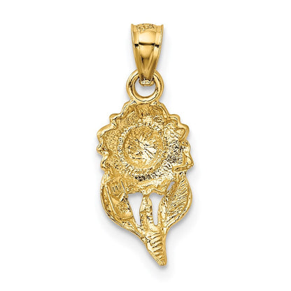 14k Yellow Gold Satin Diamond-cut Sunflower Pendant for Women