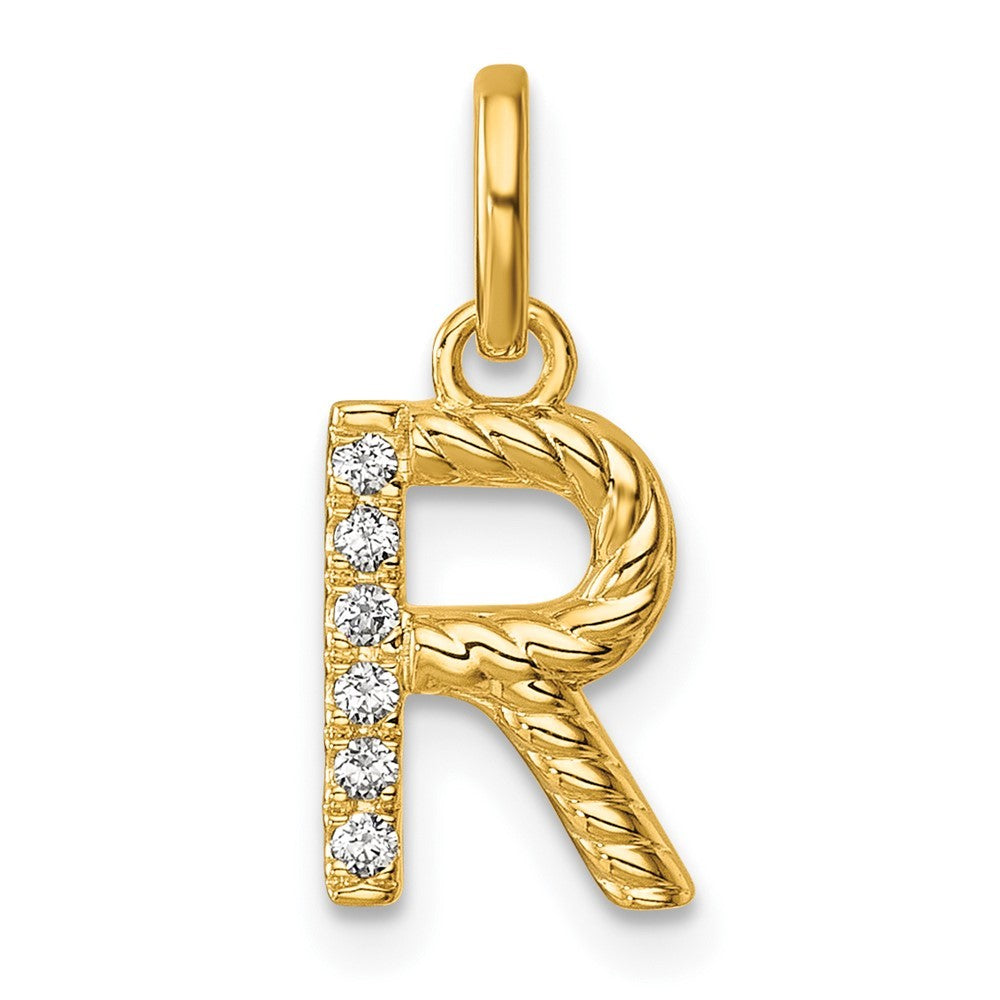 14k Yellow Gold Twisted .05 ct. Diamond Initial R Charm