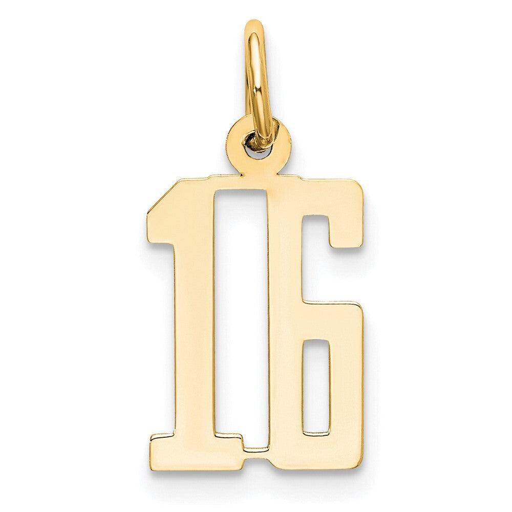 14k Yellow Gold Small Elongated Number 16 Charm Pendant for Women