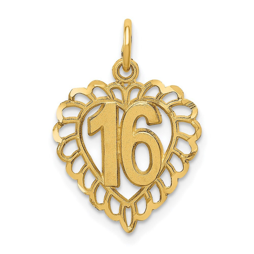 14k Yellow Gold 16 in a Heart Charm Pendant for Women