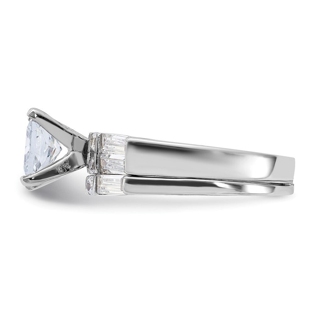 Sterling Silver Cubic Zirconia Engagement Ring Wedding BTwo Piece Set Size 8