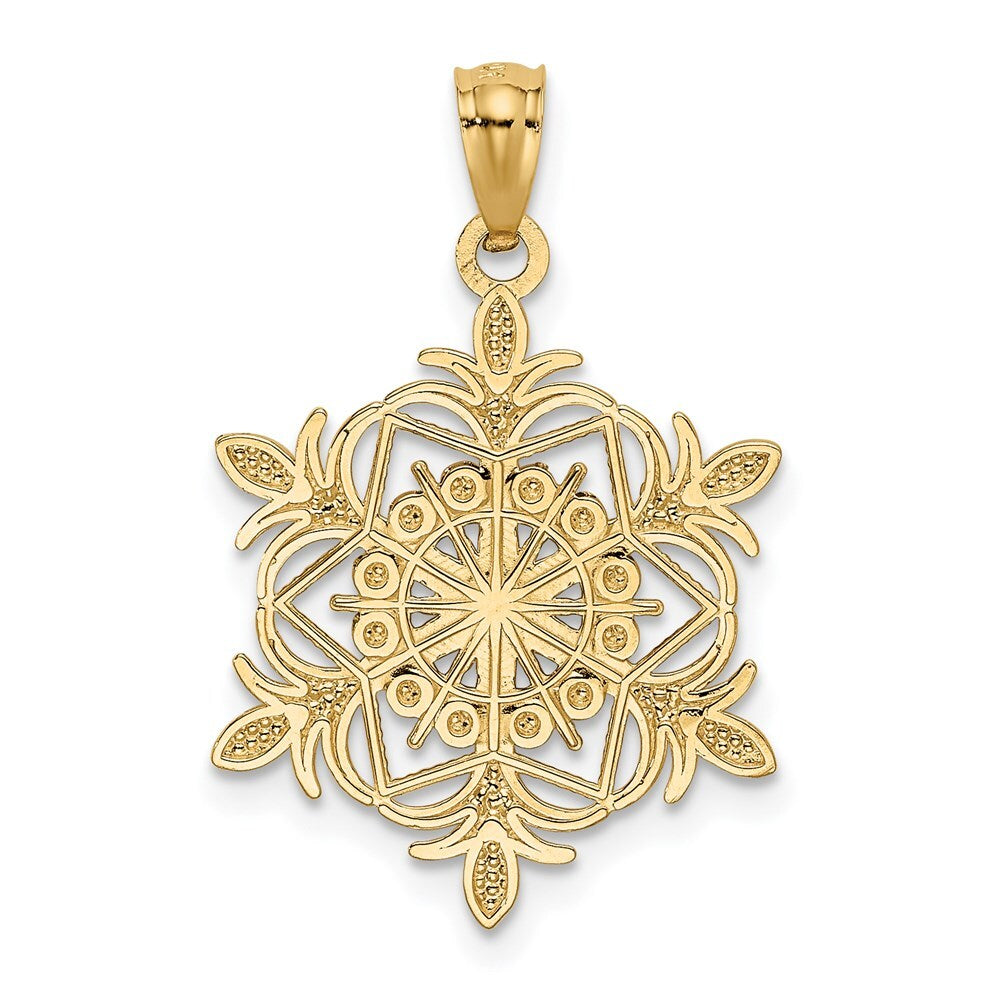 14k Yellow Gold  Rhodium Diamond-cut Snowflake Pendant for Women