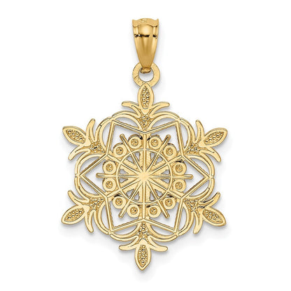 14k Yellow Gold  Rhodium Diamond-cut Snowflake Pendant for Women