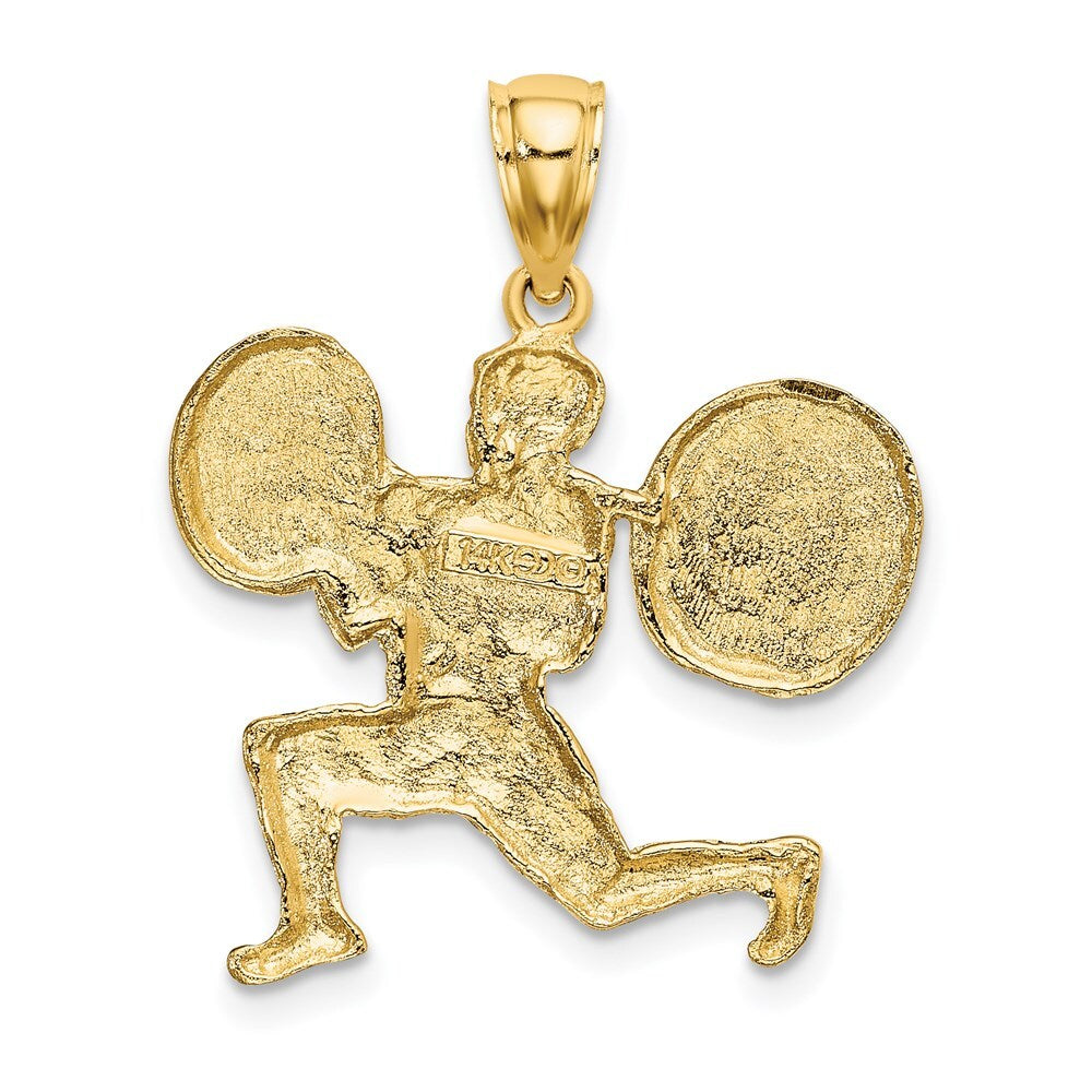 14k Yellow Gold Solid Polished Weightlifter Pendant for Women