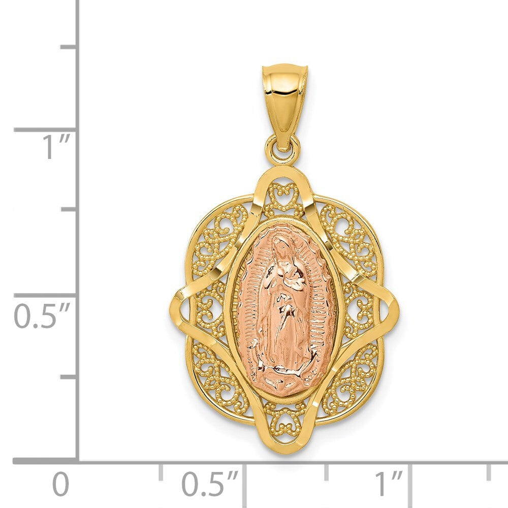 14k Two-tone Gold Rose Virgin Mary Pendant for Women