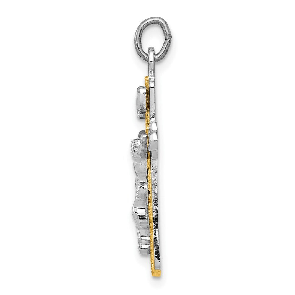 Sterling Silver Rhodium-plated & Gold-tone INRI Crucifix Cross Pendant