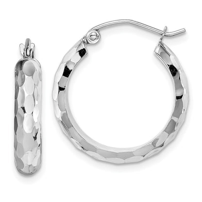 14k White Gold Diamond-cut Hoop Earrings Gift for Women
