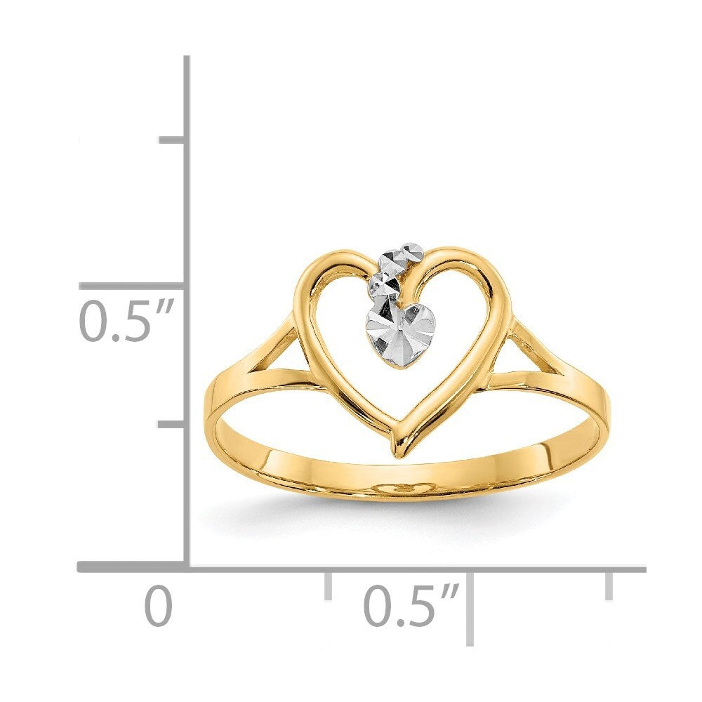 14K Yellow Gold and White Rhodium Polished Heart Ring