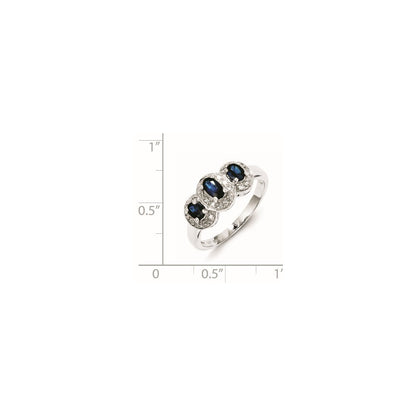 Sterling Silver Rhodium-plated Sapphire & Diamond Ring Size 8