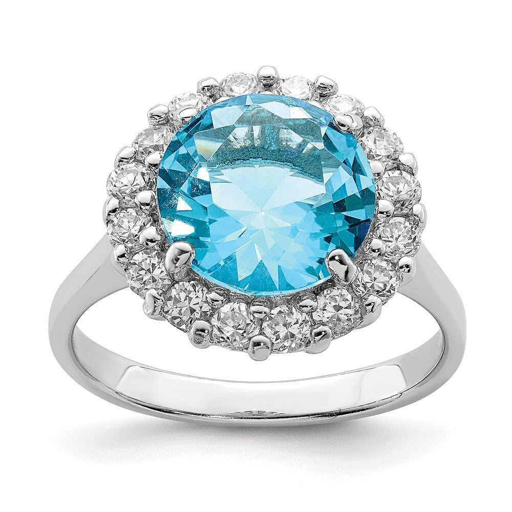 Sterling Silver Rhodium-plated Blue & Clear Cubic Zirconia Ring Size 8