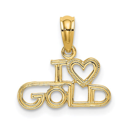 14k Yellow Gold Polished / Textured I LOVE Charm
