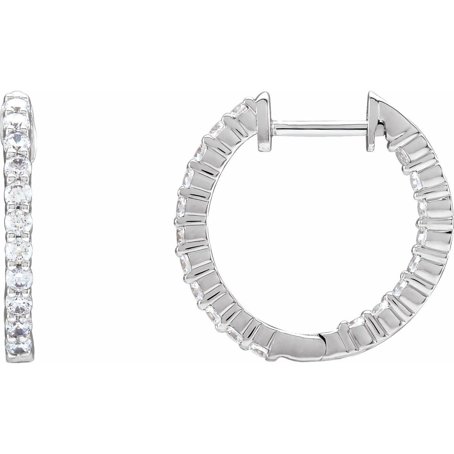 14k Gold 3/4Ct Lab-Grown Diamond Inside-Outside Hinged 17.2 mm Hoop Earrings