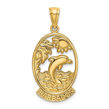 14k Yellow Gold BARBADOS Dolphin Sunset Scene Charm