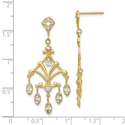 14k Yellow Gold w/Rhodium Diamond-Cut Chandelier Style Dangle Earrings