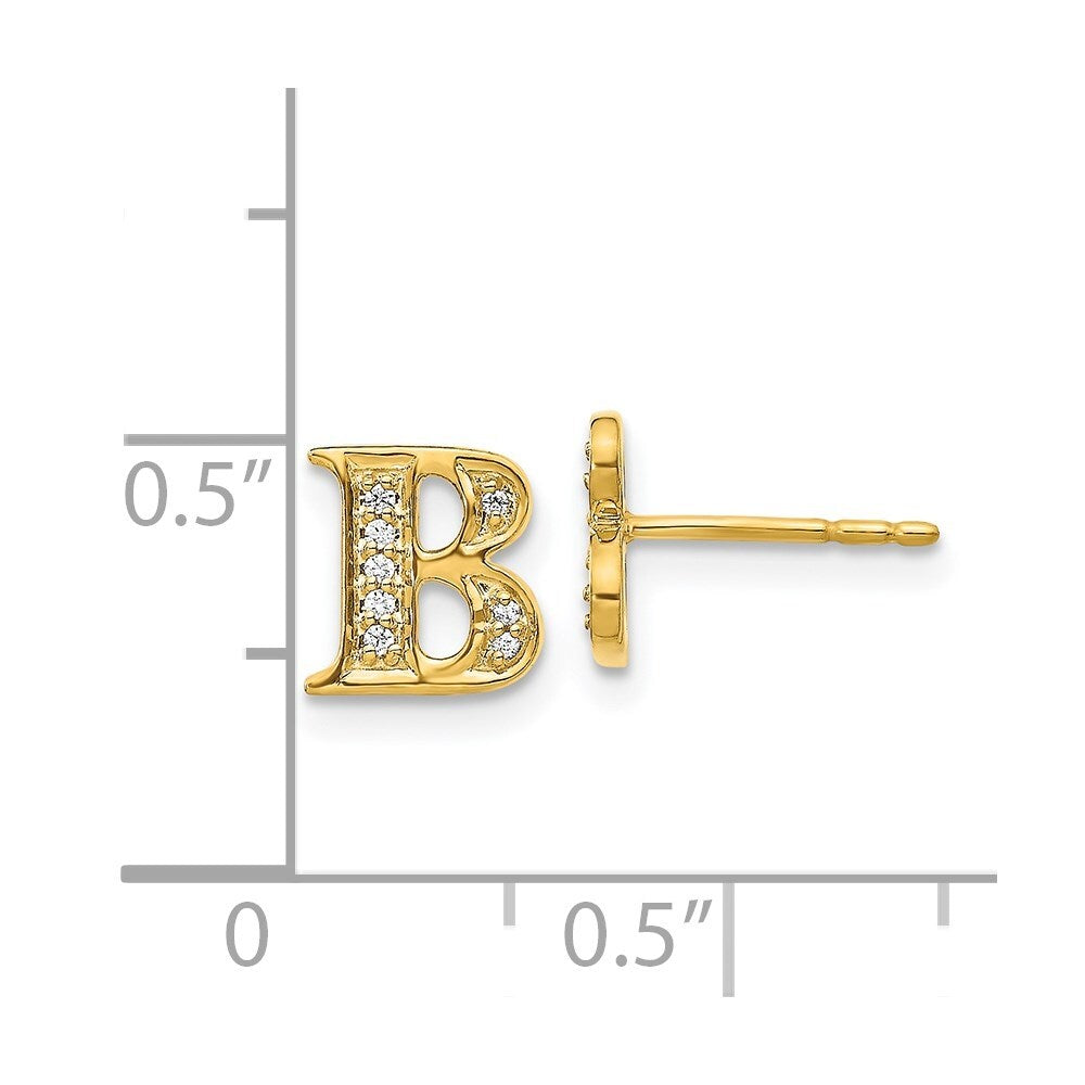 14k Yellow Gold Diamond Initial B Stud Earrings Gift for Women