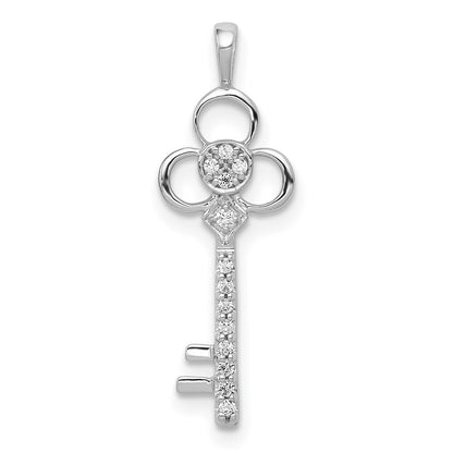 14k White Gold Diamond Club Key Pendant for Women