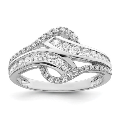 Sterling Silver Rhodium-plated Twist CZ Ring Size 8