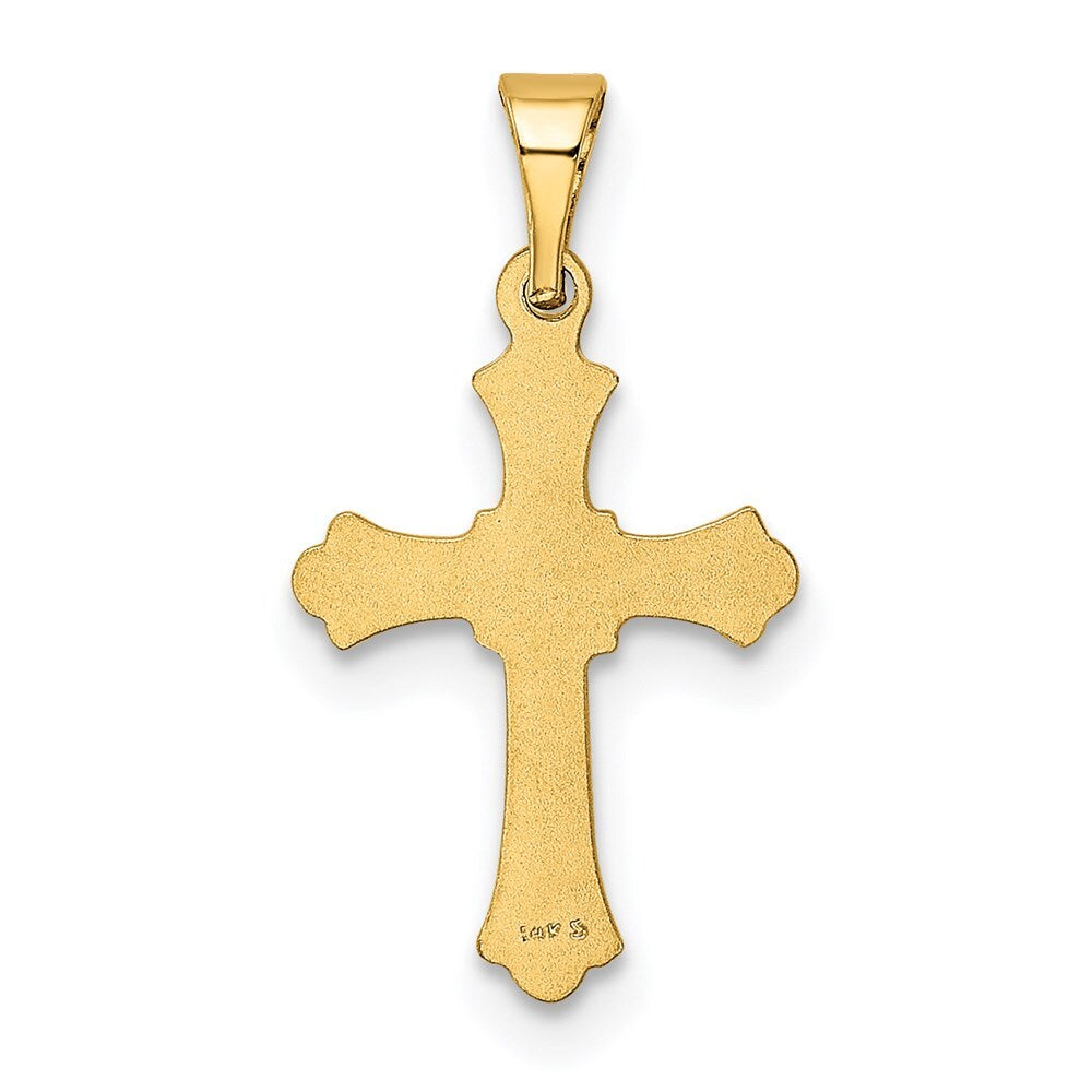 14k Yellow Gold Budded Cross Charm Pendant for Women