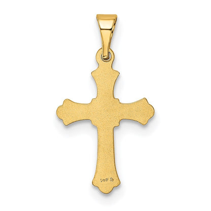 14k Yellow Gold Budded Cross Charm Pendant for Women