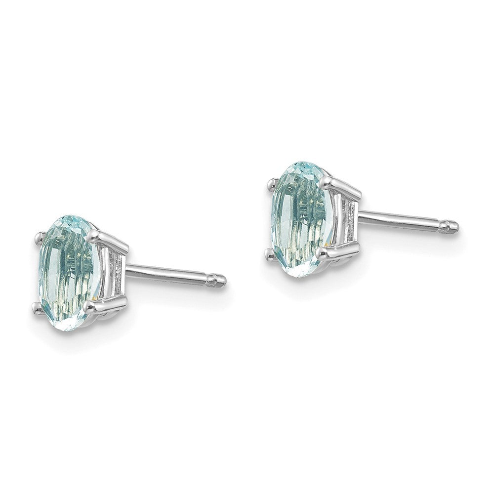 14k White Gold 6x4 Oval March/Aquamarine Earrings