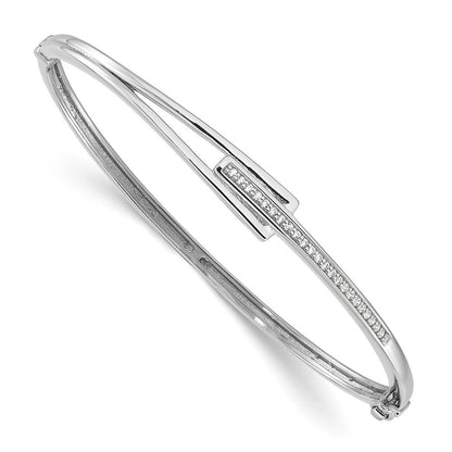 Sterling Silver Rhodium-plated Polished Fancy CZ Hinged Bangle
