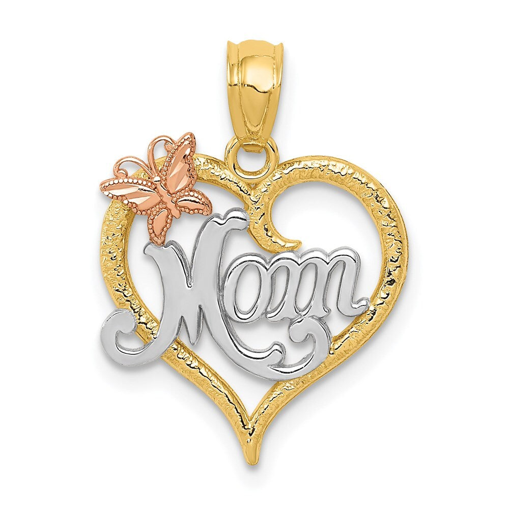 14k Two-tone Gold White Rhodium MOM Heart Pendant for Women
