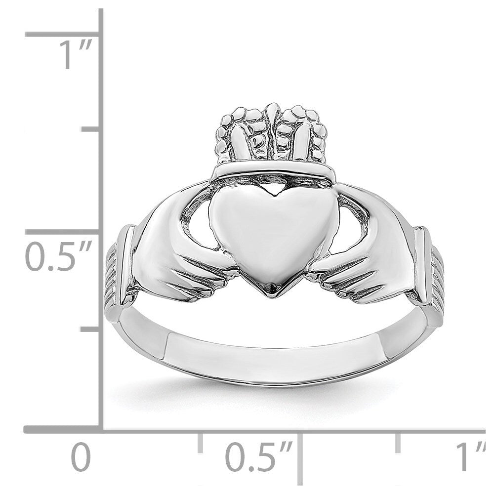 14k White Gold Polished Claddagh Ring Size 7