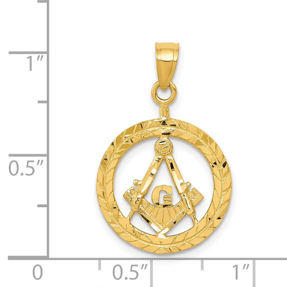 14k Yellow Gold Polished and Diamond-cut Masonic Symbol Pendant