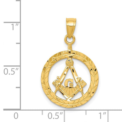 14k Yellow Gold Polished and Diamond-cut Masonic Symbol Pendant